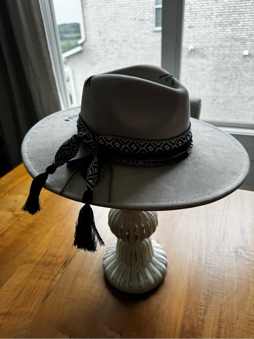 Hand Crafted Cream Wide-Brim Embellished Penn State Hat - Picture 8 of 14